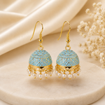 Classic Light Blue Hand Painted Jhumka Hook Dangle Earring