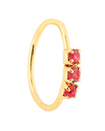 Red 3 stone Gold Nose Ring for pierced and non pierced nose