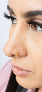 Dainty Mixed alternating Coloured Stone Ball Dangle Gold Nose Ring for a pierced nose