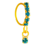 5 Stone Teal Dangle Gold Nose Ring For Pierced Nose