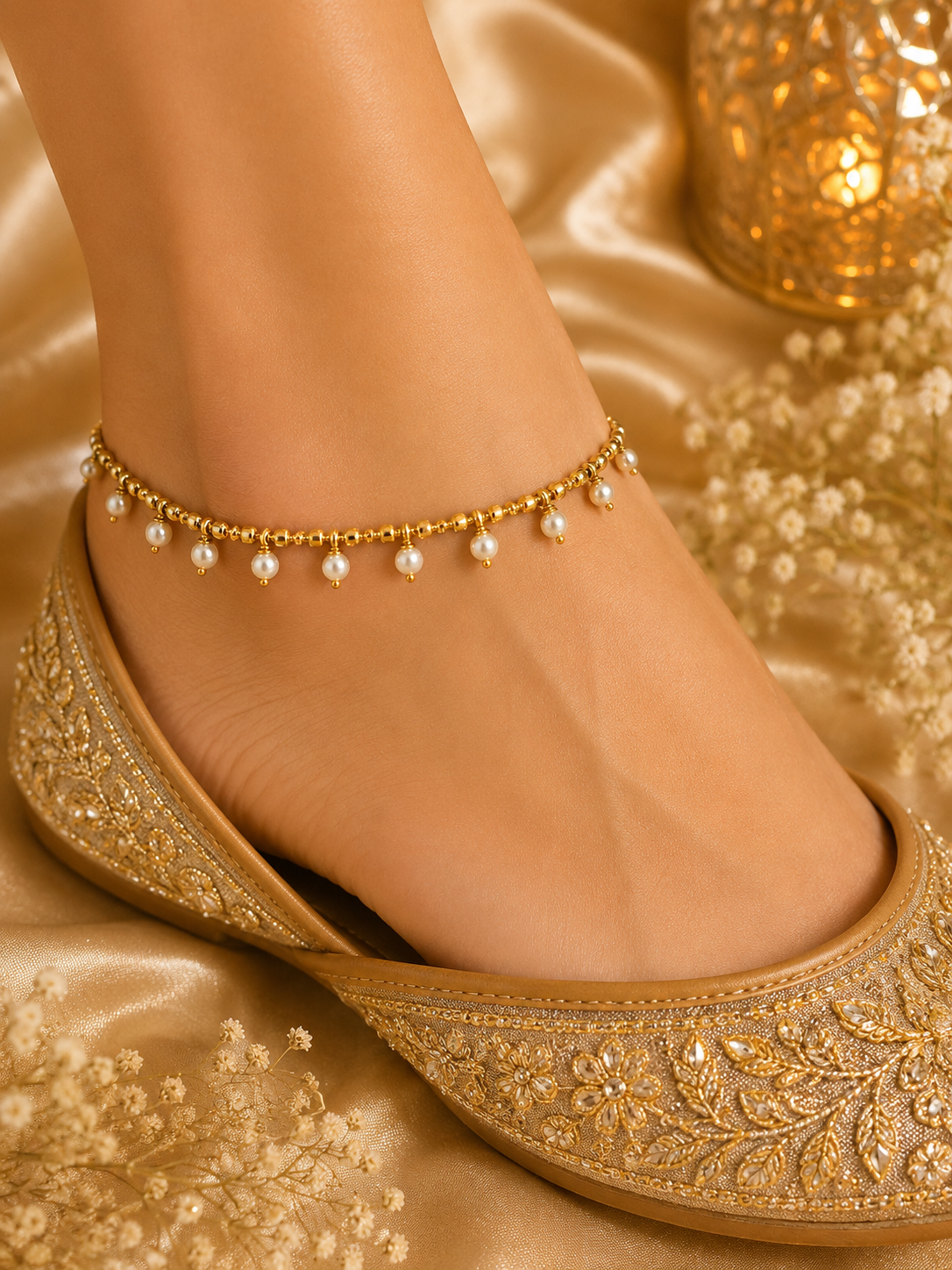 Hoor Pearl Gold Payal | Anklet Set | Indian Anklet | Bridal Payal 671 - 64