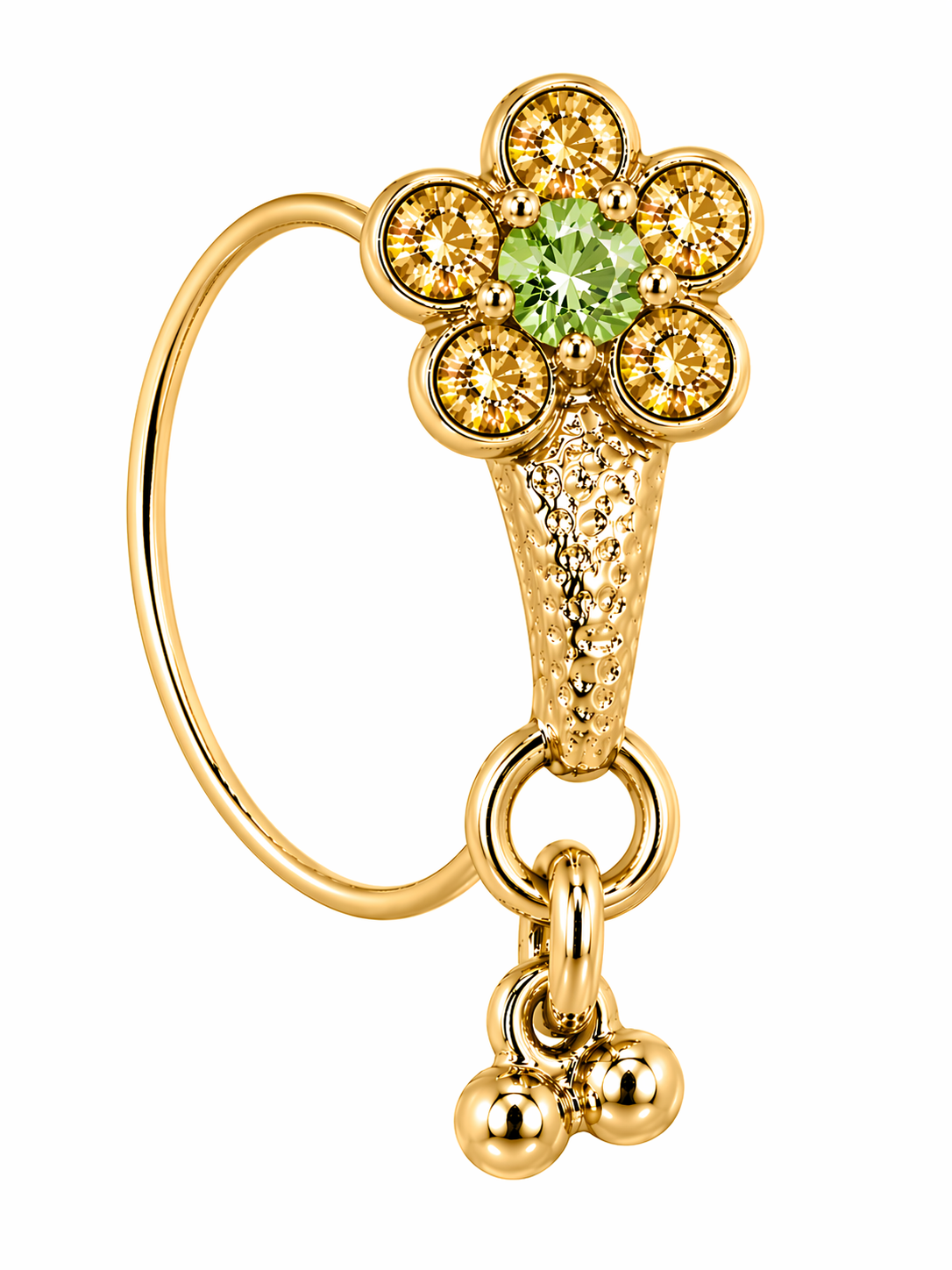Light Green Flower Gold Stone Dangle Nose Ring For Pierced Nose
