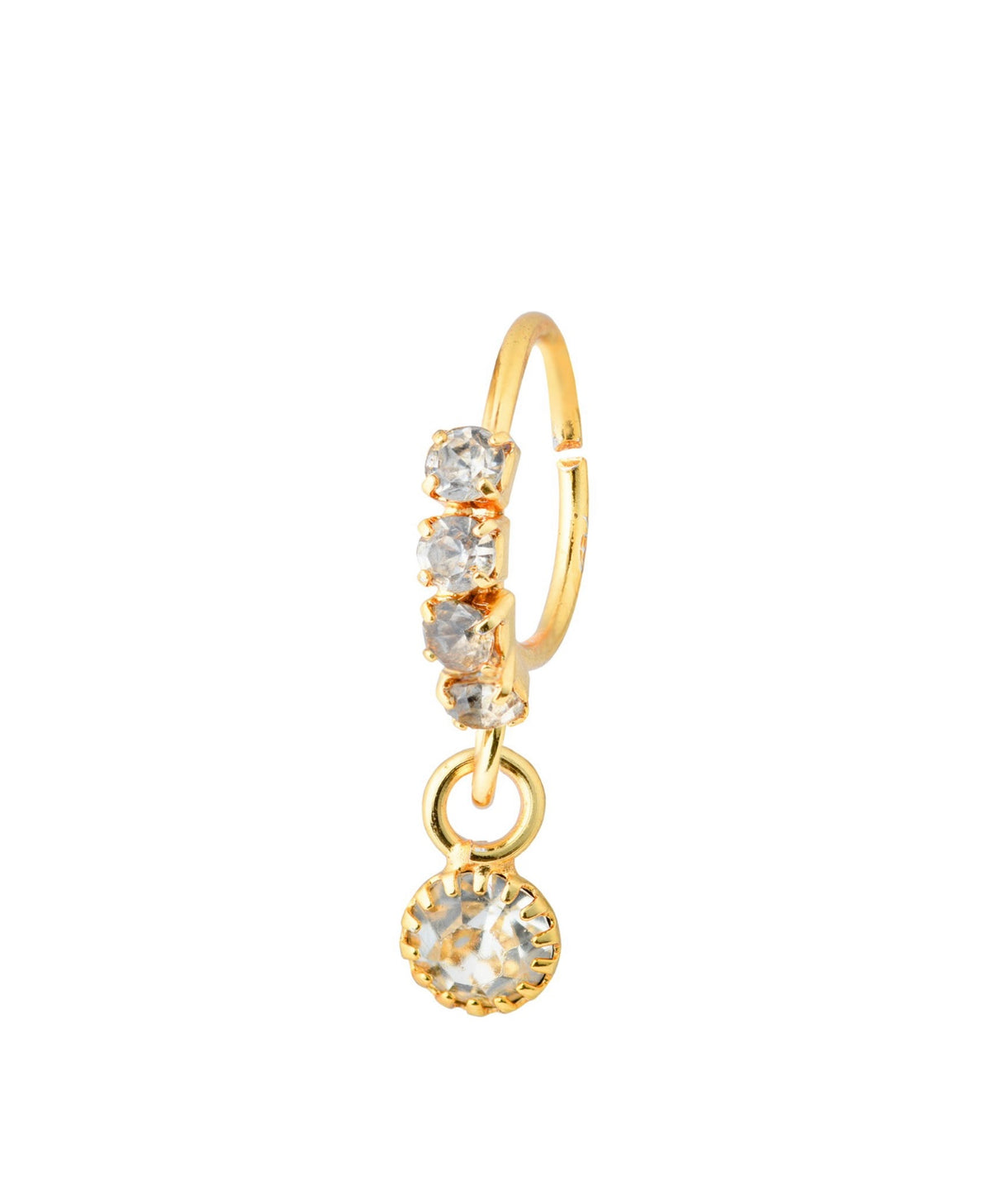 4 Stone gold Big Gem Dangle Nose Ring for pierced nose