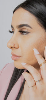 5 Stone Pink Dangle Gold Nose Ring For Pierced Nose