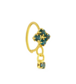 Teal Square Small Gem Dangle Gold Nose Ring For Pierced Nose