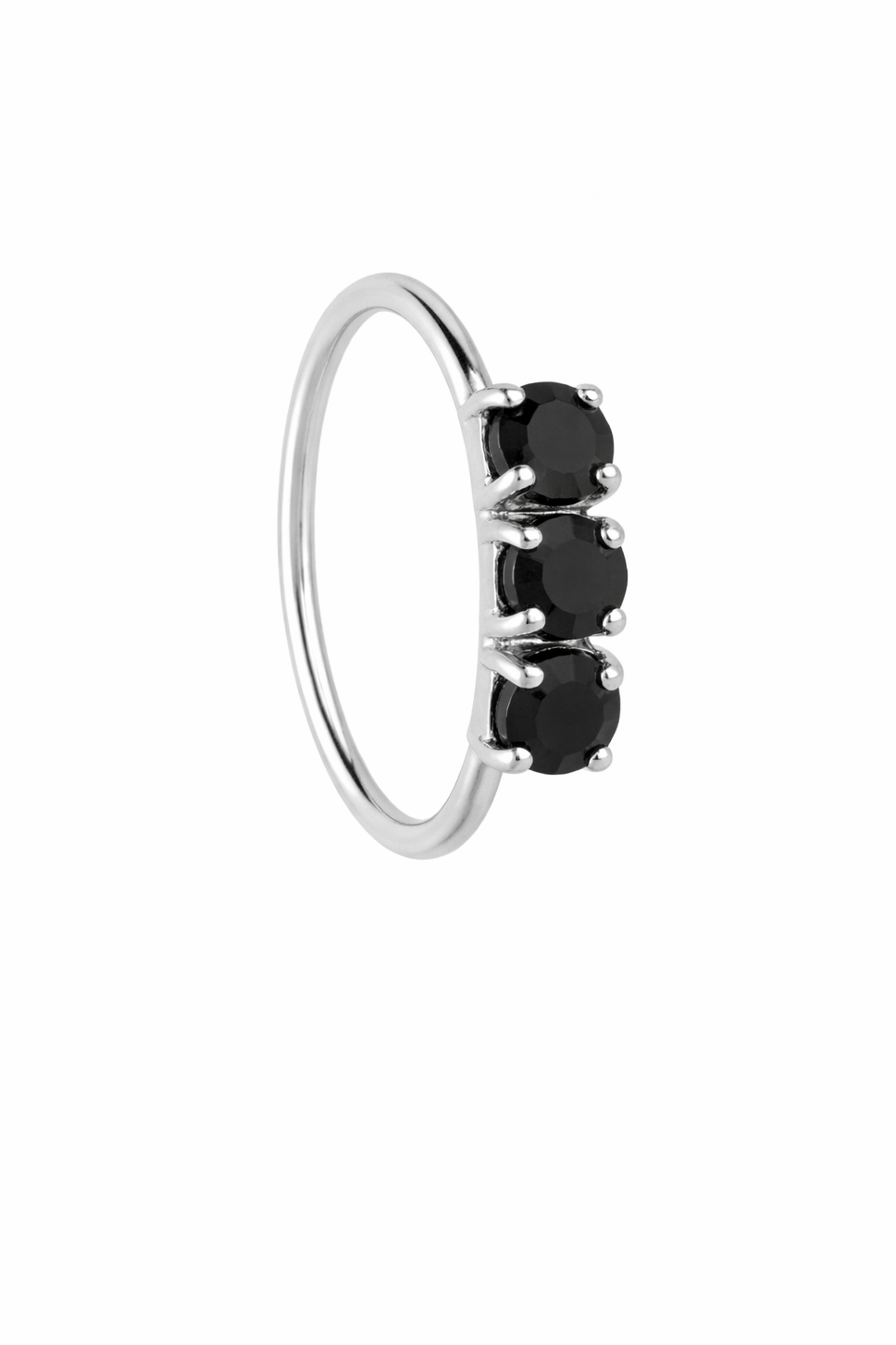 Black 3 Stone Silver Nose Ring For Pierced And Non Pierced Nose