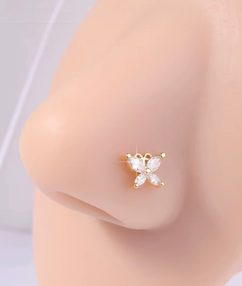 Gold Butterfly Stud Nose Ring for pierced nose