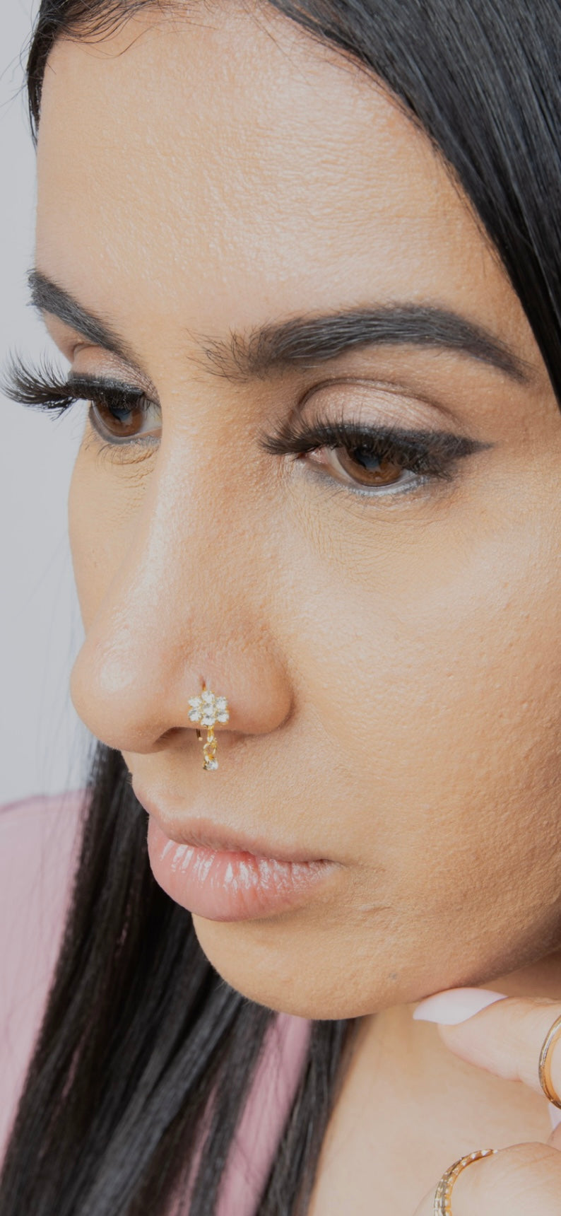 Large Flower Dangle Gold nose ring for pierced nose