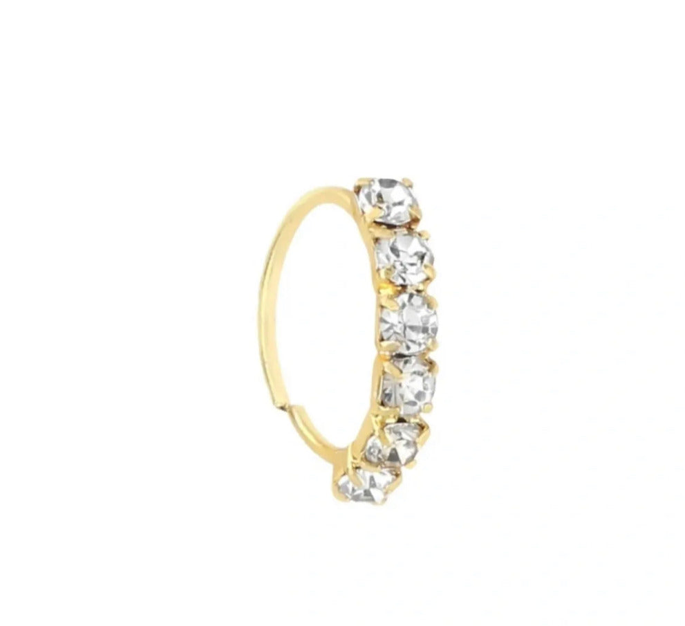 7 Stones thick Gold Nose Ring for pierced & non pierced nose