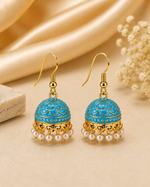 Pearl Light Blue Hand Painted Jhumka Hook Dangle Earring