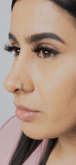 5 Stone Blue Gold Nose Ring For Non Pierced And Pierced Nose