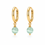 Aqua Round Monalisa Bead Gold Hoop Earrings