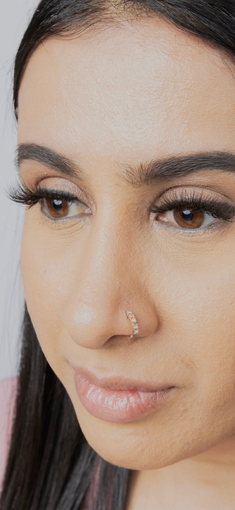 5 Stone Rose Gold Nose Ring for pierced & non pierced nose