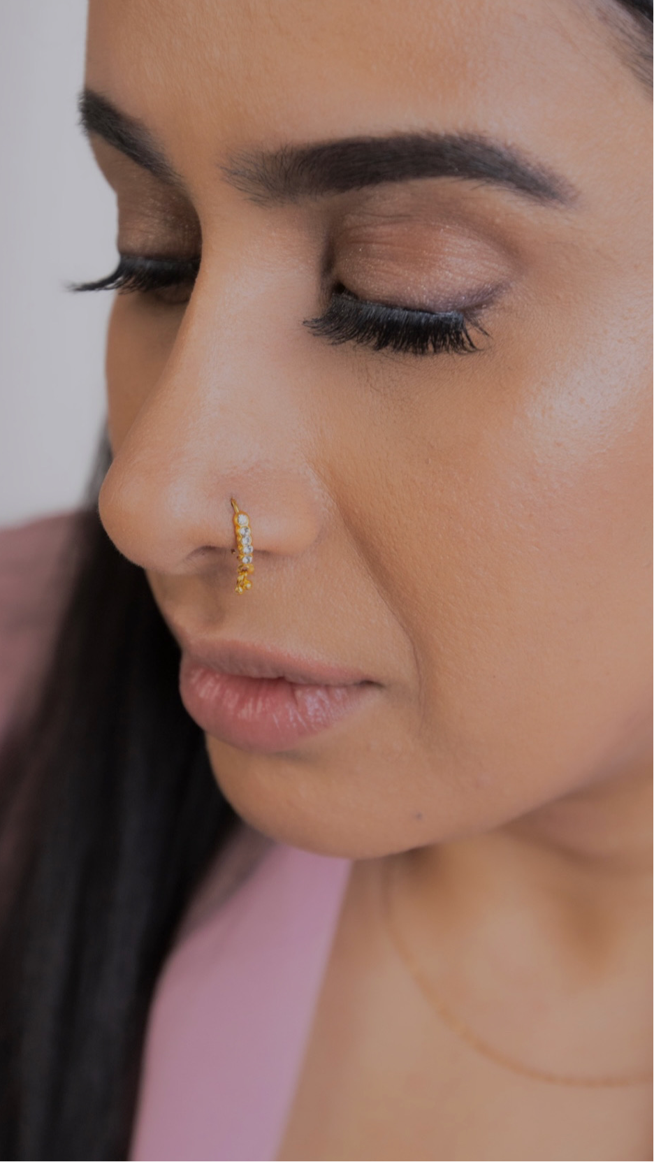 Rounded Dangle Gold Nose Ring for Pierced Nose