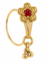 Ruby Red Flower Gold Stone Dangle Nose Ring For Pierced Nose