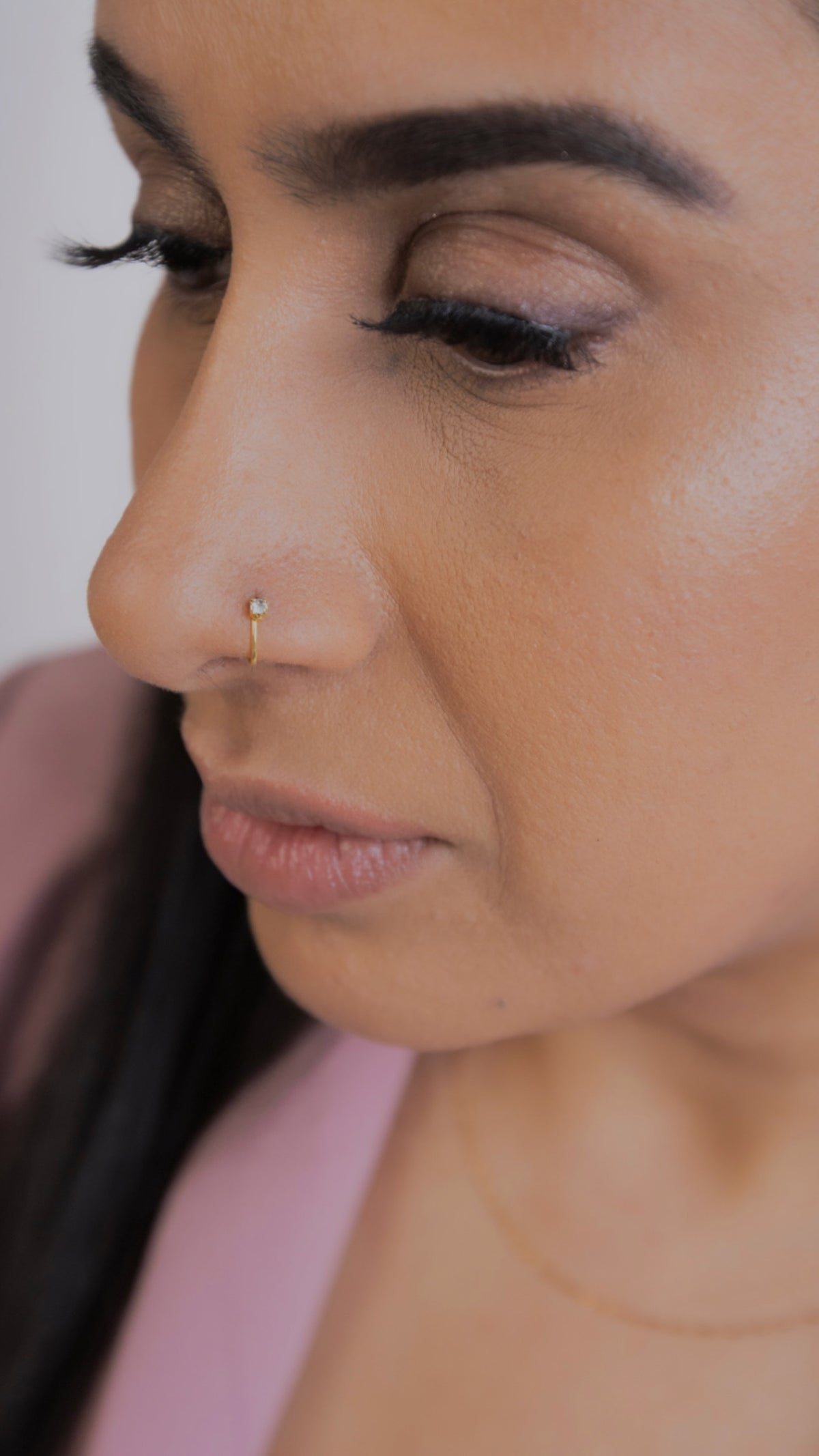 1 stone silver nose ring for pierced and non pierced nose