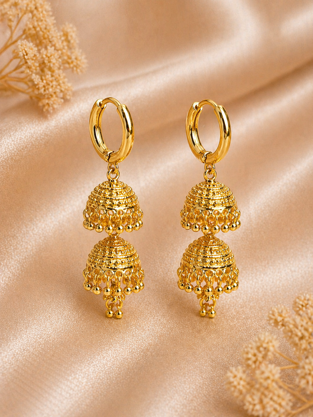Rani Classic Mini Gold-Plated Jhumka Hoop Dangle Earrings