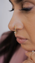 5 stone big gem dangle gold nose ring for pierced nose