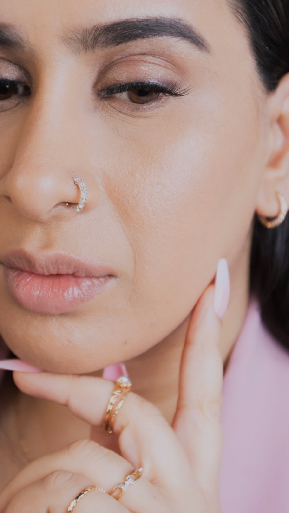 8 Stone Silver Nose Ring For Pierced & Non Pierced Nose