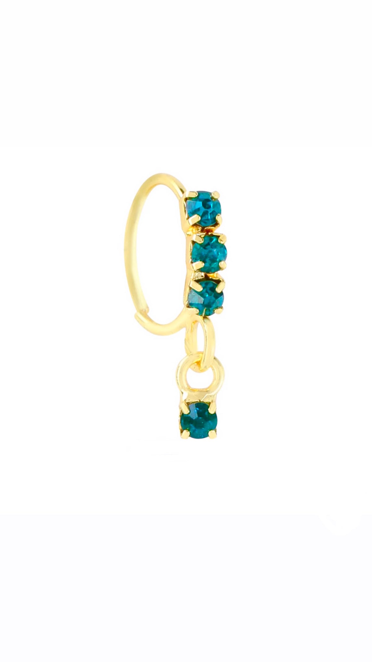 Light Blue Thick 3 Stone Gold Dangle Nose Ring For a Pierced Nose