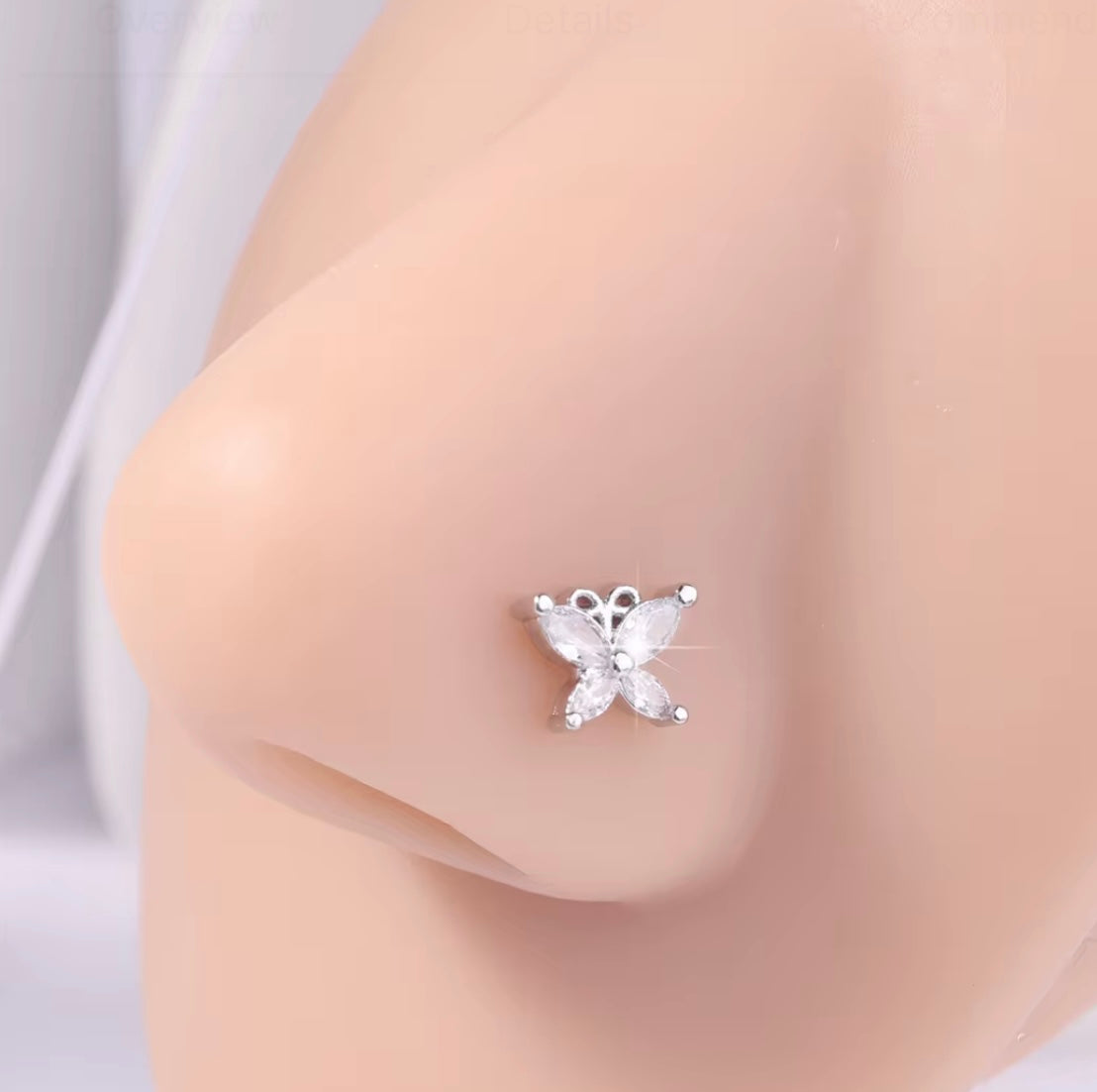 Silver Butterfly Stud Nose Ring for pierced nose