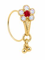 Rainbow Ruby Red Flower Stone Dangle Nose Ring For Pierced Nose