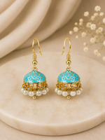 Mini Sea Blue Gold-Plated Jhumka Hoop Dangle Earrings