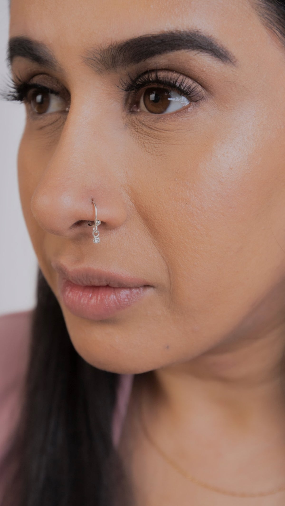 1 Stone Gem Dangle Gold Nose ring for Pierced Nose