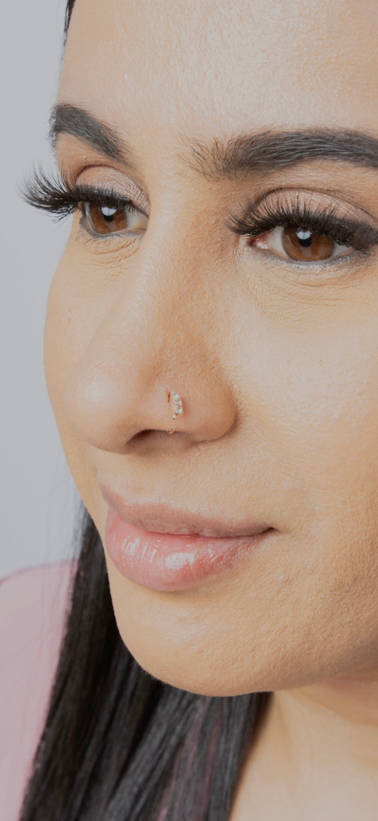 3 Stone Rose gold Nose Ring for pierced & non pierced nose