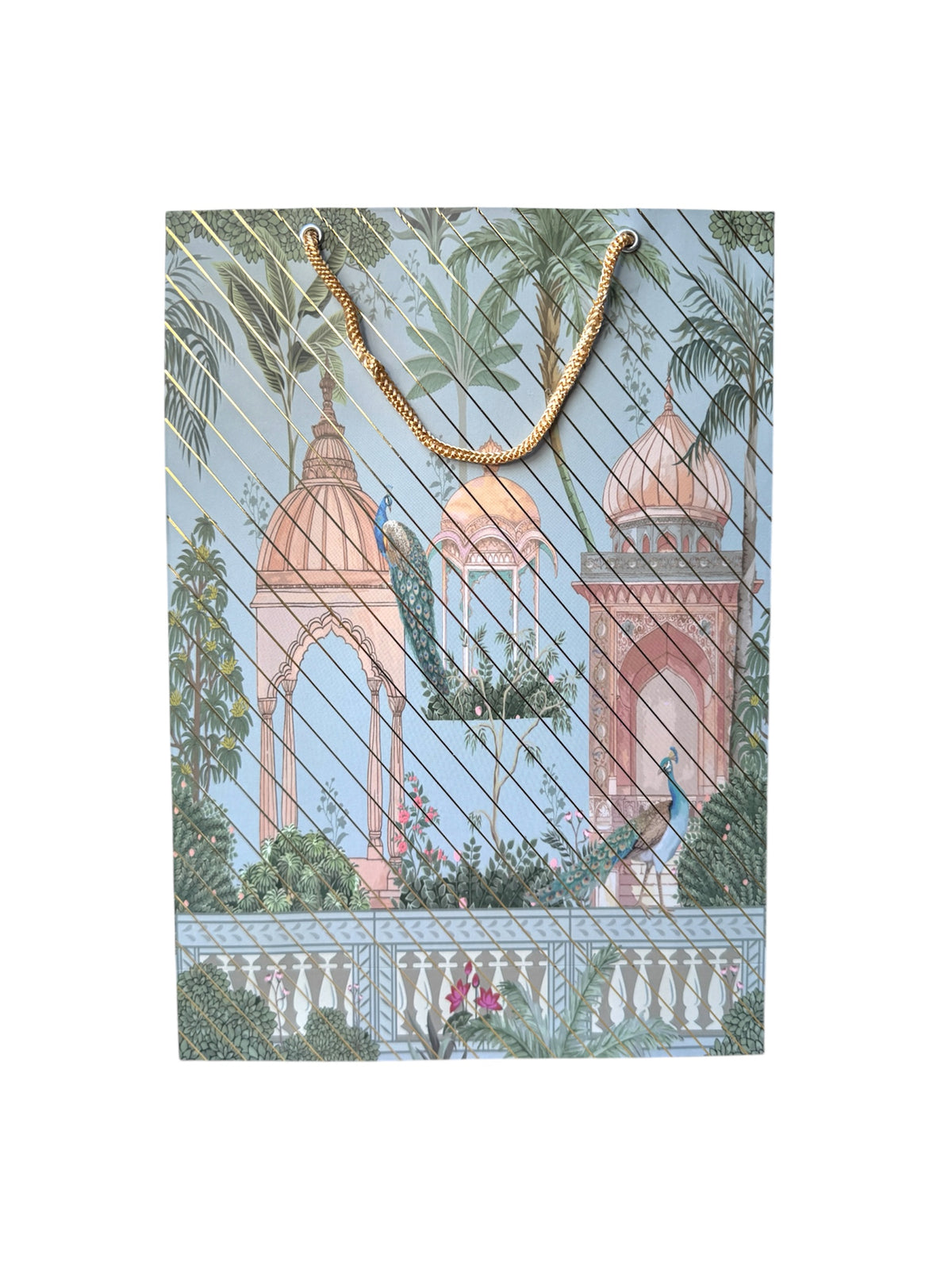 Gift Bag with Gold Strings Tropical Design