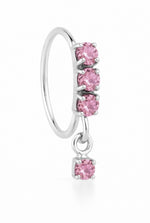 Light Pink 3 Stone Silver Gem Dangle Nose Ring Pierced Nose