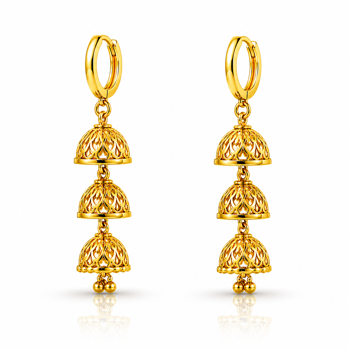 Jai Gold-Plated Jhumka Hoop Earrings Triple Dome Dangle