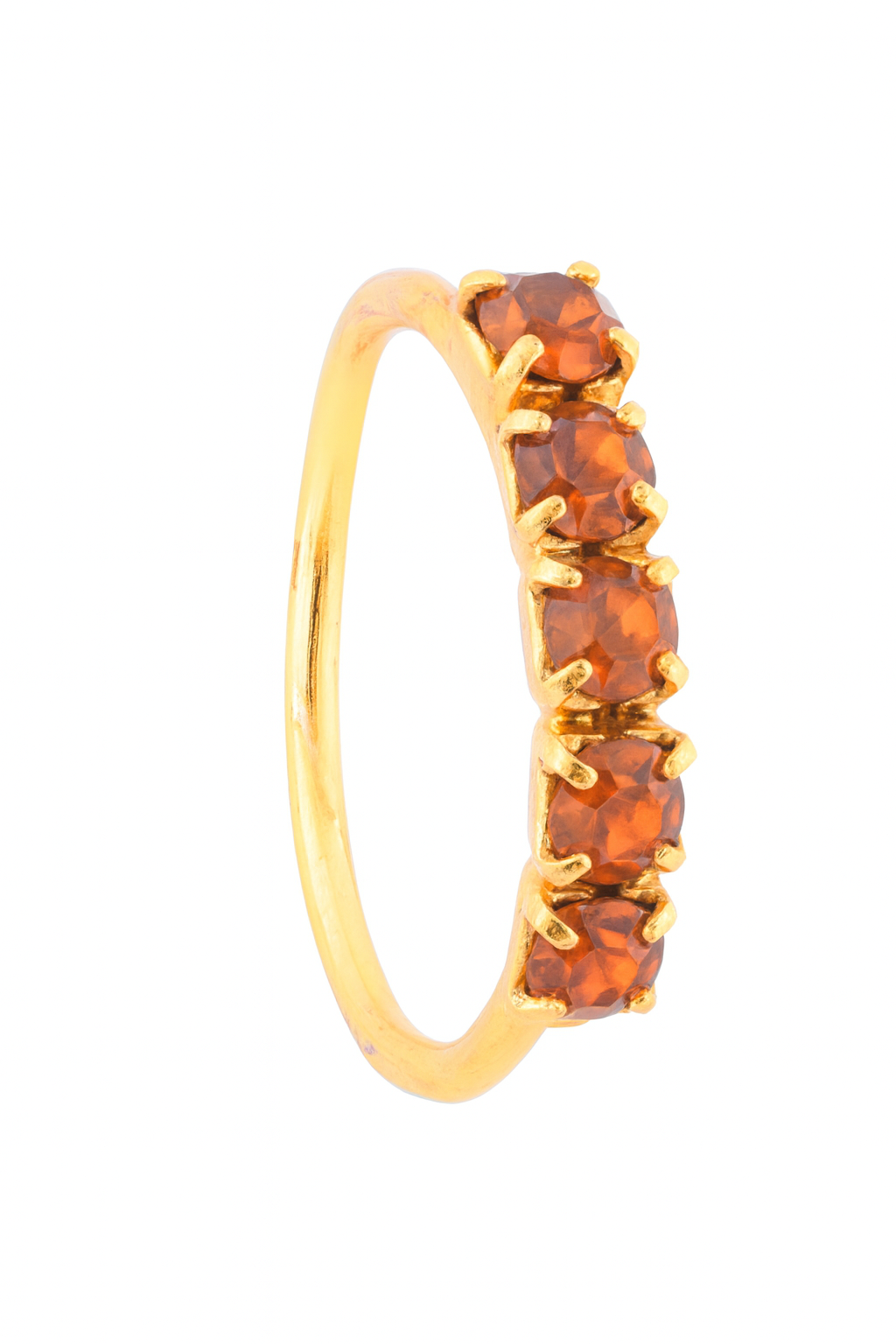 Brown 5 Stone Thin Gold Nose Ring for pierced and non pierced nose