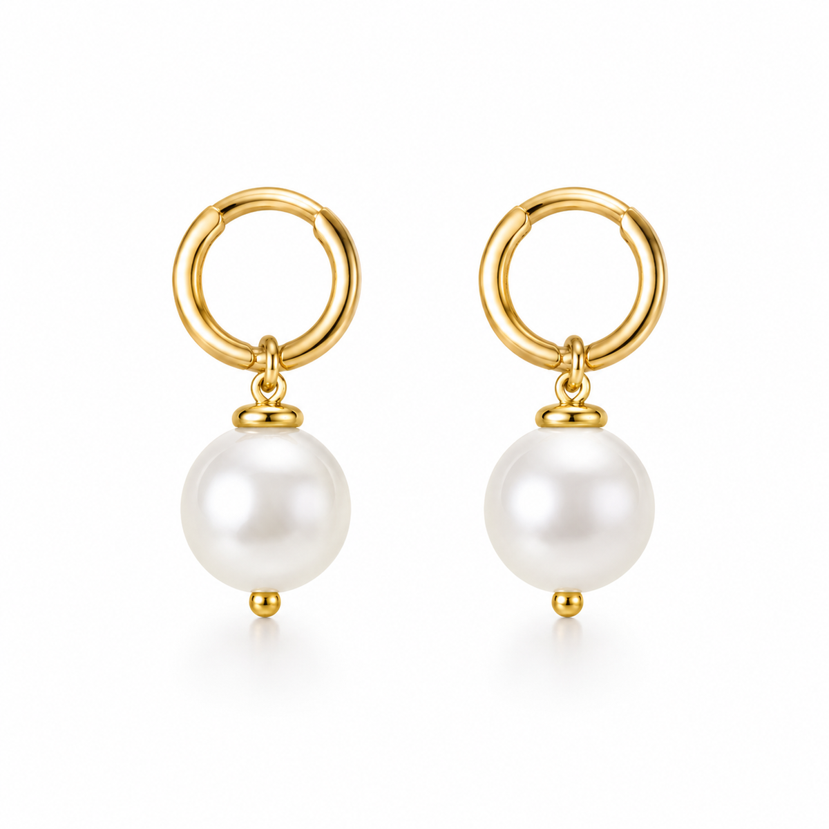 White Pearl Gold Hoop Earrings
