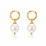 White Pearl Gold Hoop Earrings