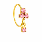 Light Pink 3 Stone Dainty Gold Small Gem Dangle Nose Ring Pierced Nose