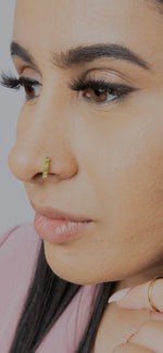 5 Green Stone Gold Nose Ring For Non Pierced And Pierced Nose