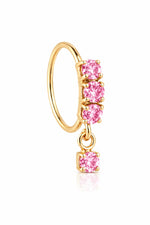 Light Pink 3 Stone Dangle Gold Nose Ring For a Pierced Nose