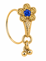 Royal Blue Flower Gold Stone Dangle Nose Ring For Pierced Nose
