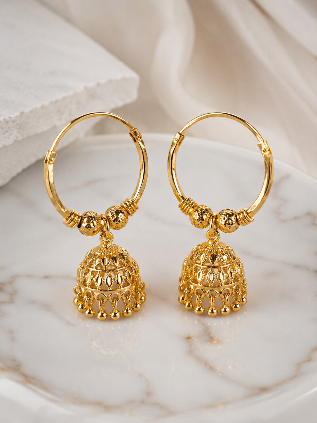 Rani Round Gold-Plated Jhumka Hoop Dangle Earrings