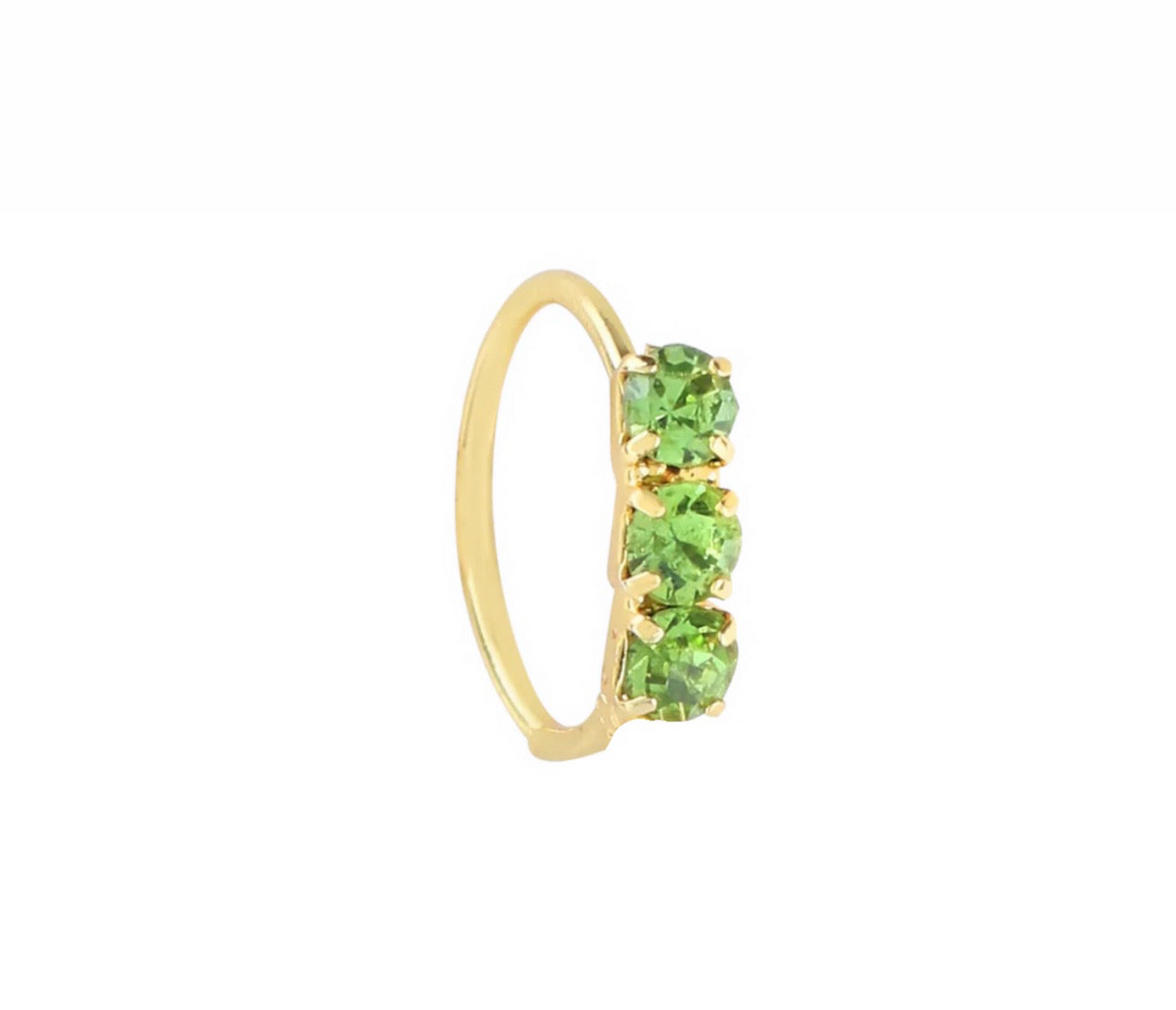 Green thick 3 stone Gold Nose Ring for pierced and non pierced nose