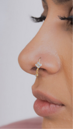 Square Small Gem Dangle Gold nose ring for pierced nose