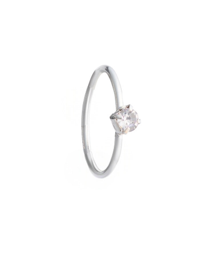 1 stone silver nose ring for pierced and non pierced nose