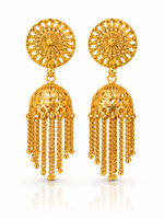 Gold Plated Round Dome Chain Thin Pin Jhumka Earrings