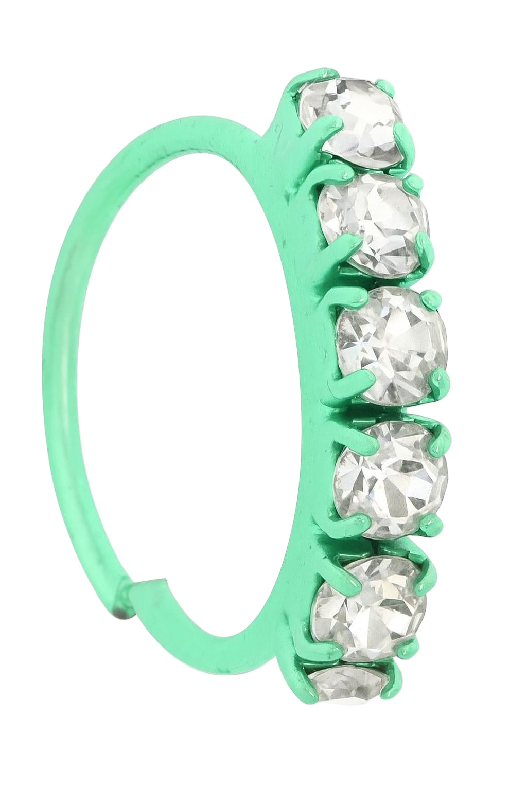 Neon Green 6 Stone Nose Ring Suitable For Pierced and Non Pierced Nose