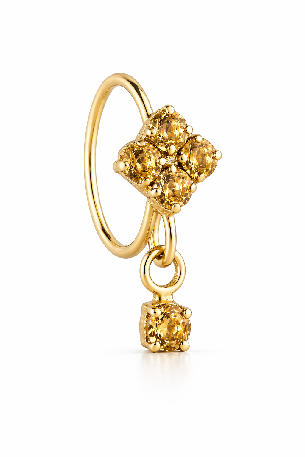 LCD Stone Square Gem Dangle Gold Nose Ring For a Pierced Nose