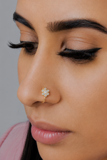 White Stone Flower Nose Ring For Pierced & Non Pierced Nose