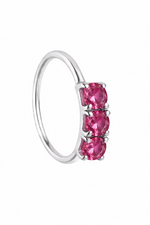Raspberry Pink 3 Stone Silver Nose Ring For Pierced Nose And Non Pierced Nose