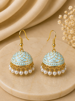 Classic Pastel Baby Blue Gold-Plated Jhumka Hoop Dangle Earrings