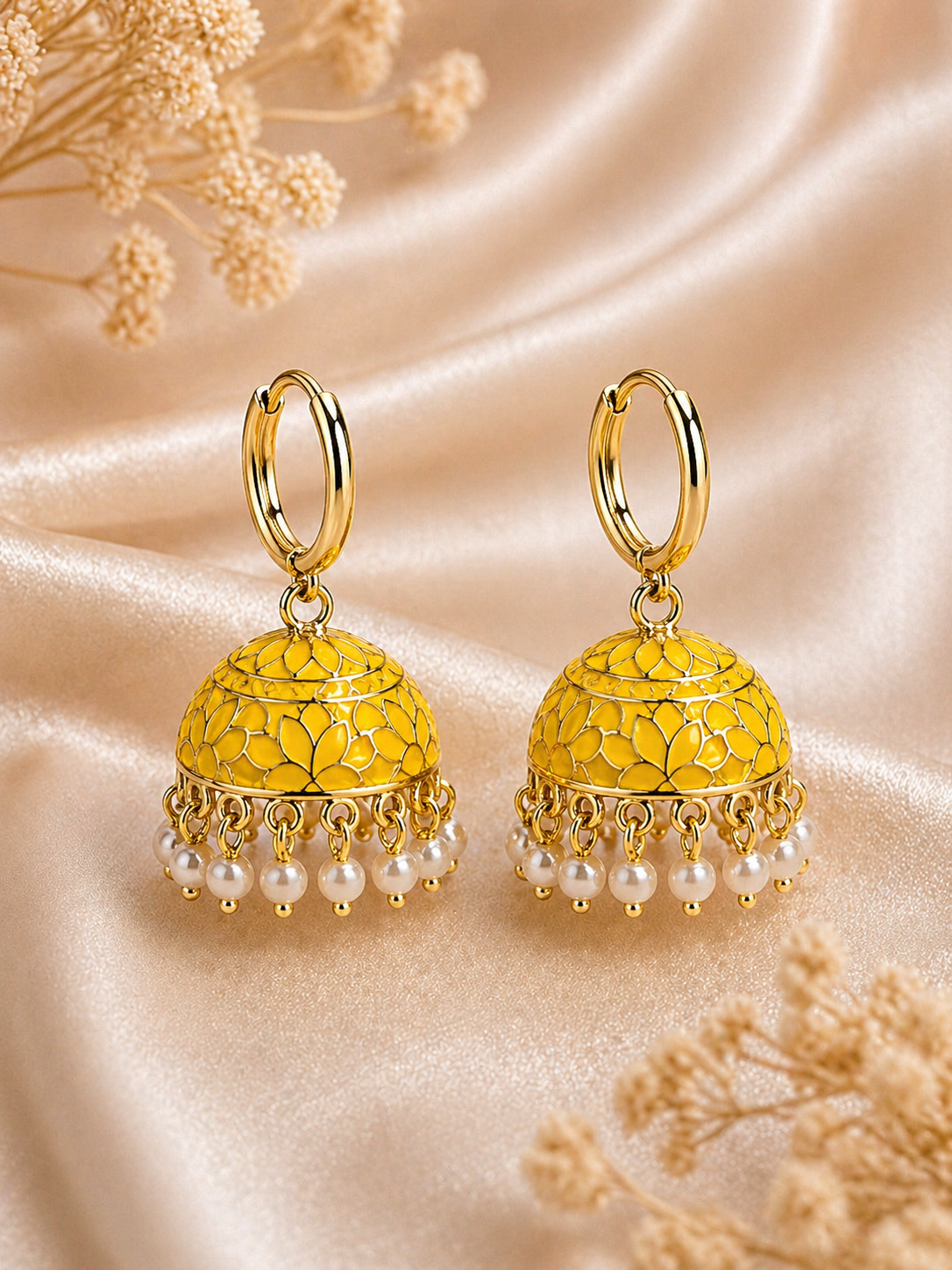 Noor Yellow Gold-Plated Jhumka Hoop Dangle Earrings